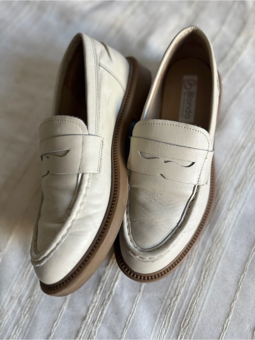 BLONDO Penny Bone Leather Waterproof Lug Sole Loafers | 9